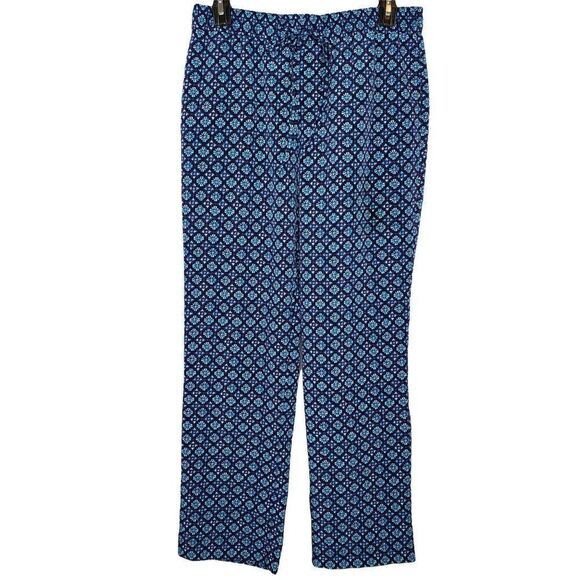 Talbots Beach Lounge Pants Sz 8P Blue Geometric Floral Drawstring 8 Petite - Picture 1 of 3
